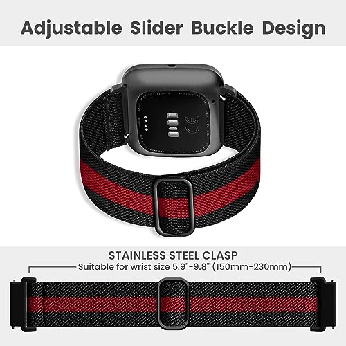 Image of 8 Pack Elastic Adjustable Nylon Braided Strap Solo Loop Sport Bands Compatible with Fitbit Versa 2 /Versa /Versa Lite /Versa SE for Women Men