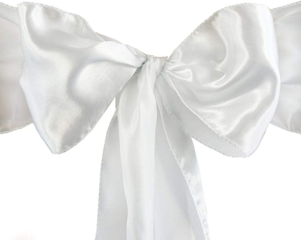 Satin Chair Sashes - Elegant Premium Quality, 6 x 108 Inch - Perfect for Weddings, Parties, and Events - (Pack of 10 Pieces, White)