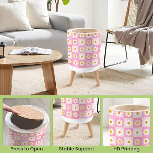 Caneca de basura pequeña con tapa diseño retro rosa miniatura 5