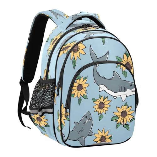 Shark and Sunflower Backpack For Girls Kindergarten Elementary Bookbag Lightweight Childrens School Bag,Small2