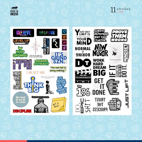 Image of 11 Strokes Set of 100 Motivational Stickers, Study Room Decoration Items Quotes Wall Sticker, Laptop Stickers Aesthetic Phone Stickers Positive Quotes Stickers, Motivational Stickers for Students