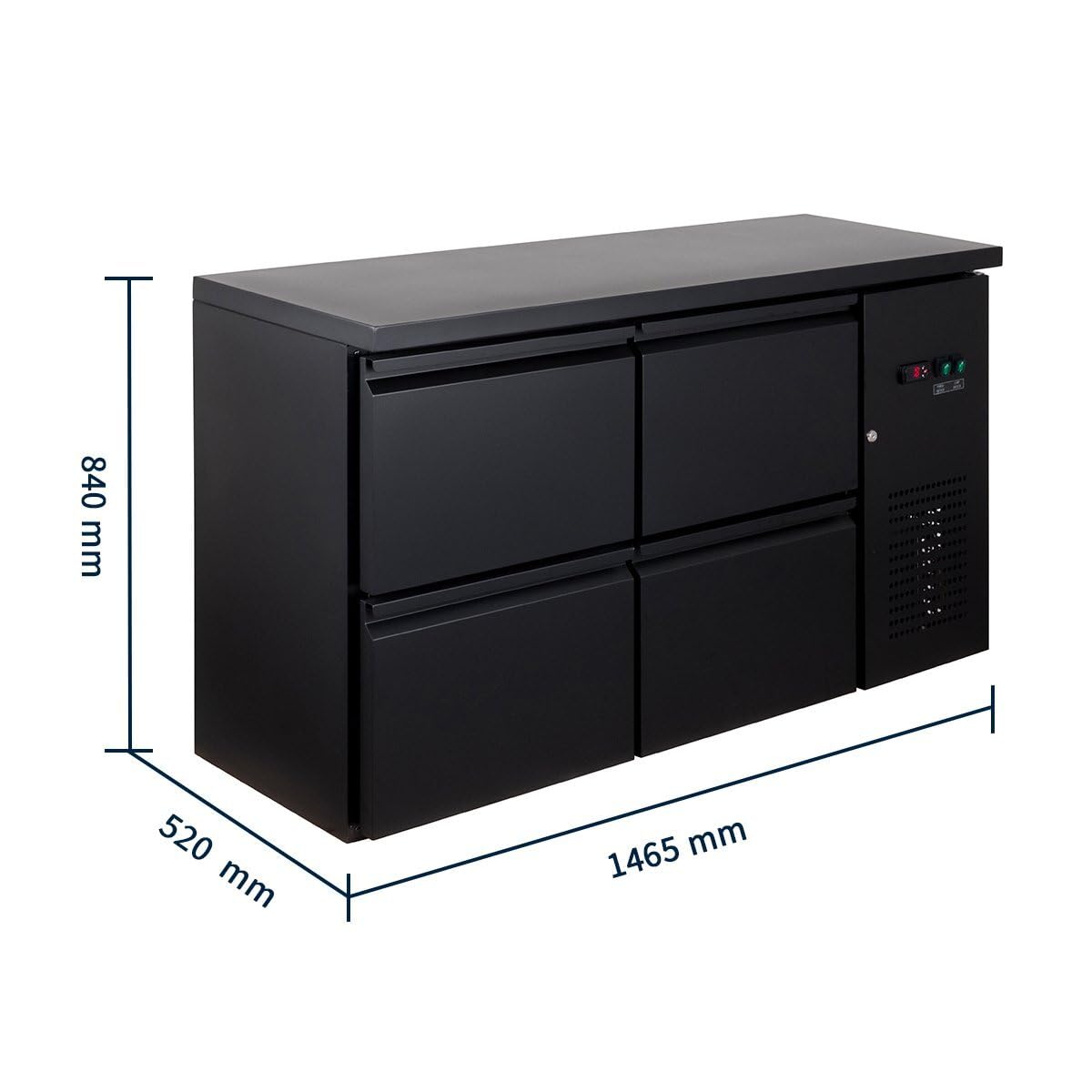 GastroHero Barkühltisch 146x52 cm mit 4 Schubladen Umluftkühlung +2 bis +8 °C Getränkekühltisch Bar Kühlschrank Gastro