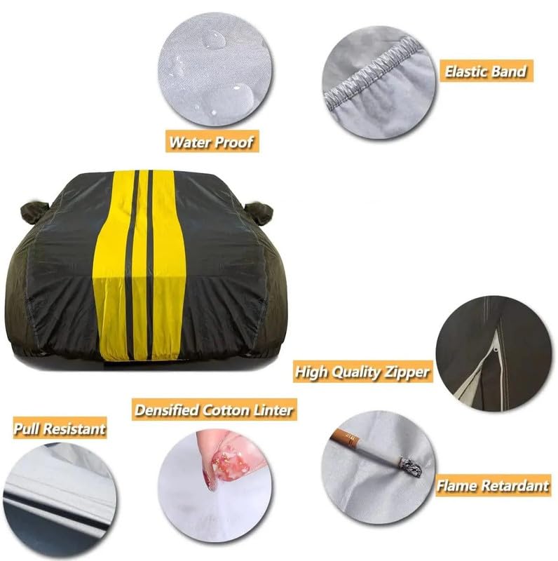 Image of PROTEGO All Weather Protection Car Cover for Hyundai I10 2007-2013 | Anti Dust, 100% Waterproof, Durable Cover - Triple Stitched Elastic Grip with Mirror Pocket | (Spyro Legend, Black,Yellow)