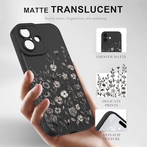 Image of Designed for iPhone 17 Case Flower for Women Girls, Black | Cute Floral Pattern Liquid Silicone Phone Case [Full Camera Protection] Slim Soft TPU Protective Cover