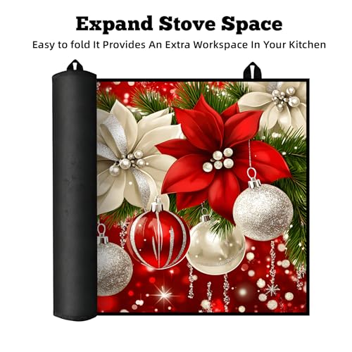 Image of Christmas Multi-Design Stove Cover for Glass /Electric Stoves - 3-in-1 Heat-Resistant Protector Mat, Non-Slip Drying Rack 28 inchx20 inch