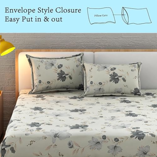 Image of Cotton Feel King Size Flat Bedsheet for Double Bed (90 x 100 Inches | 230 x 250 cm) with 2 Pillow Covers | Soft & Smooth Printed Bedsheet for Daily Use (WhiteNew, King Bed-90x100)
