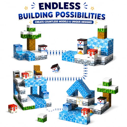 Image of 54PCS Magnetic Building Blocks 2.5 Cm Size Educational Construction Toy Set for Kids Creative Skill Development Toy Birthday Gift for Boys & Girls (54PCS Snow Theme Block Set)