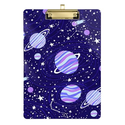 キュートな惑星星 パープルクリップボード 目立たないクリップ付き 医師 学校 格納式吊り下げタブ 12.5インチ x 9インチ