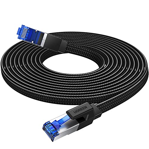 UGREEN Ethernet Cable 10M Cat 8 Internet Network Cable Flat Braided Shielded 40Gbps 2000MHz RJ45 Cord Compatible with Router Modem Xbox Gaming Switch PS5 PS4 PC TV Mac Laptop