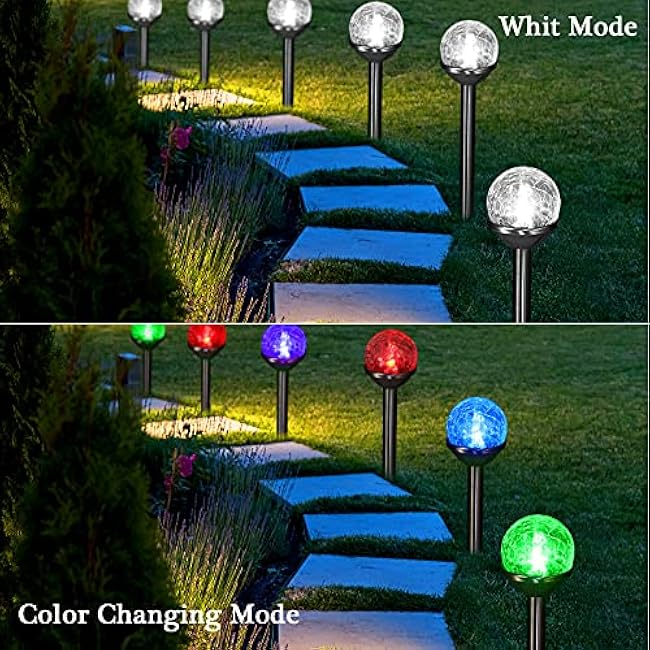 Honoson Solar Lights Lawn Lights Crackle Glass LED Color Changing