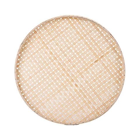 TimesFriend 100% Handwoven Flat Wicker Round Fruit Basket Woven Food Storage Weaved Shallow Tray Organizer Holder Bowl Decorative Rack Display Wall Hanging Decor for Kitchen (18cm/7", Square White) Cover