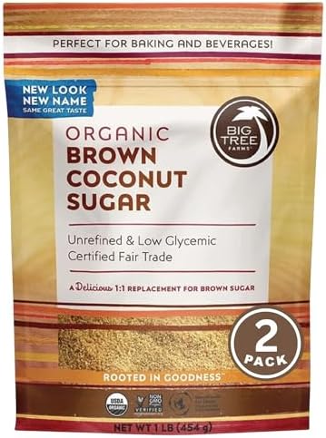 Big Tree Farms Organic Brown Coconut Sugar - Coconut Palm Sugar, Unrefined, Fine Crystals, Cane Sugar Replacement, Coconut Blossom Nectar, Vegan, Perfect for Baking - 2 Pound (Pack of 2)