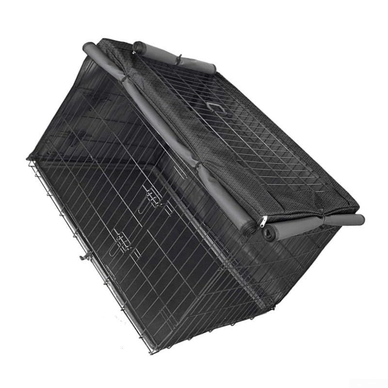 Housse anti-poussière en tissu Oxford 420D noir imperméable pour cage de chien - 95 x 61 x 61 cm, 110 x 73 x 76 cm, 125 x 77 x 81 cm, installation facile et rangement (110 x 73 x 76 cm)