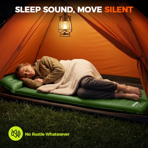 Image of Camping Sleeping Pad, 3 inch Memory Foam Self-Inflating Mattress, Built-in Foot Pump & Air Pillow, All-Season Insulated Mat, Noiseless Compact Roll-Up Bed for Car Traveling, Tent, Cot & Backpacking