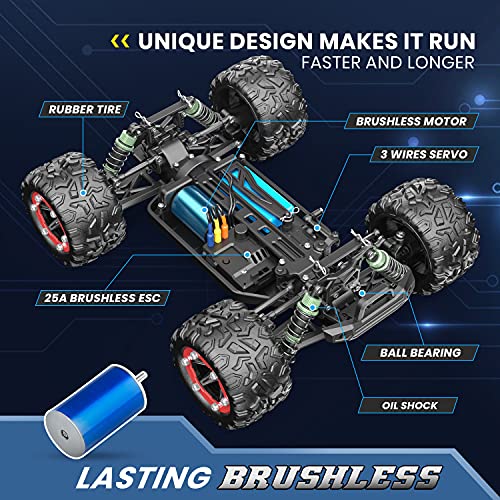 Deerc Brushless Rc Cars 300E 60Km/H High Speed Remote Control Car 4Wd 1:18 Scale Monster Truck For Kids Adults, All Terrain Off Road Truck With Extra Shell 2 Battery,40+ Min Play Car Gifts For Boys #TOP5