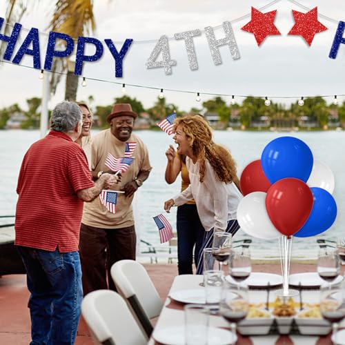 Image of ZJDHPTY 4Set Red White and Blue Balloon Stand Patriotic Decorations | Balloon Centerpieces for 4th of July Memorial Day Labor Day Election Event Party Decor