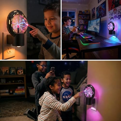 Image of L LOHAS LED Plug-in Night Light for Kids, Color Changing Globe Plasma Lamp, Tesla Coil Bulb Static Electricity in a Vacuum Pressurized Glass Globe for Hands-On STEM Learning,Parties, Decorations, Prop