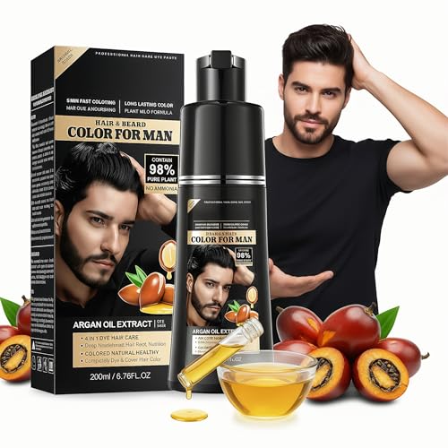 Hair Dye Shampoo,Tinte pelo Hombre,Black Tinte pelo,Cubre Canas Al Instante,black hair dye shampoo,ColoracióN Y Cuidado Del Cabello En Un Solo Paso,200ml