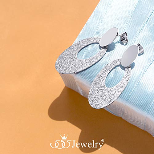 555Jewelry Stainless Steel Sandblasted Sparkly Glittering Double Oval Drop Earrings, Dangle Earrings For Women, Drop Earrings For Women & Girls, Silver #TOP2