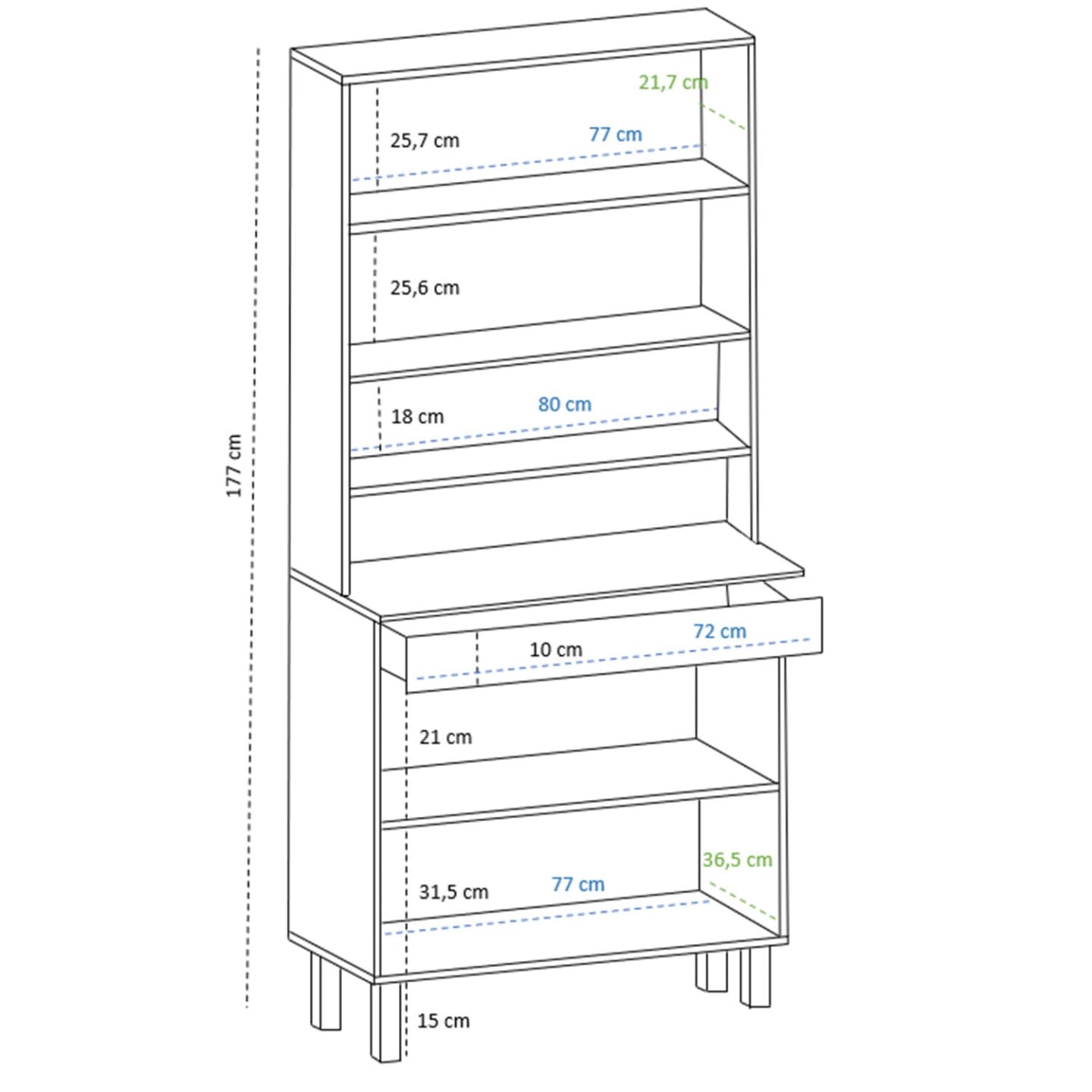 IDMarket - Küchenbuffet 80 cm CINA 4 Türen + Schublade schwarz und Buchenholzoptik