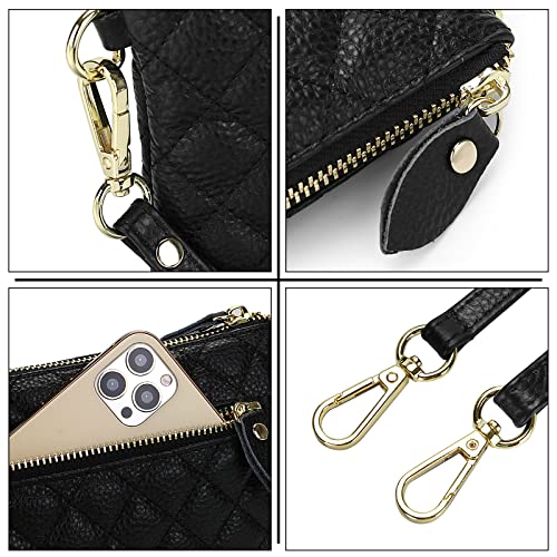 Image of YALUXE Women's Genuine Leather Wristlet Purse Clutch Handbag with Phone Pocket Card Holder and Crossbody Strap