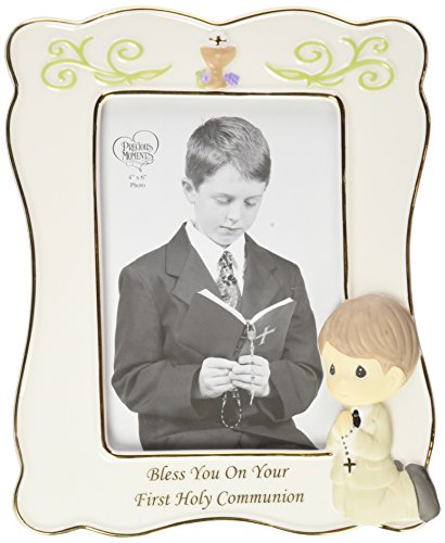 Precious Moments, Communion Gifts, “Bless You On Your First Holy Communion”, Bisque Porcelain Photo Frame, Boy, #133408