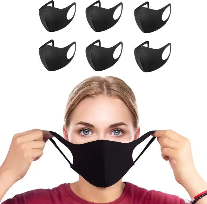 5 Pcs Pcs Black Face Mask Covers with Elastic Ear Loop Cover, Washable and Reusable Face Mask, UV Protection and Antibacterial Cloth Mask for Men, Women, Boys Girls-picture-43