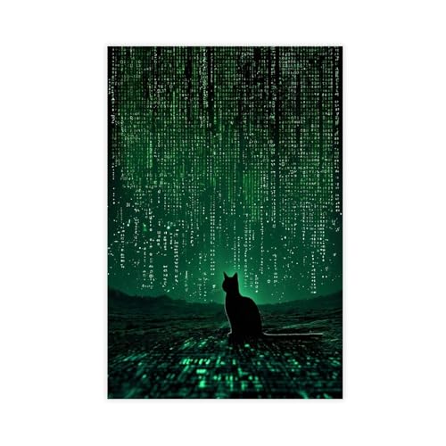 QIOTBVV Póster de lienzo Matrix Cat Artpara decoración de dormitorio, oficina, habitación, regalo, 50 x 75 cm