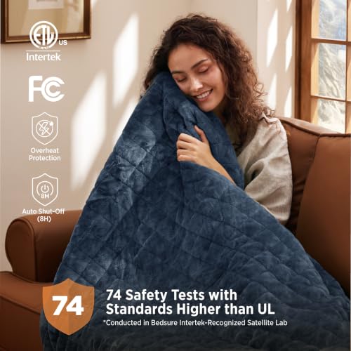 Image of Bedsure Quilted Heated Blanket Queen Size, Filled for Extra Warmth, Blue