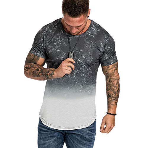 Men's Workout Short Sleeve T-Shirts Athletic Gym Shirt Tee Top (Gradient Grey, Medium)
