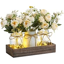 Centerpieces for Tables Coffee Table Centerpiece Decor with Wood Tray for Kitchen Decor Home Living Room Decor Rustic Farmhouse Decor,White