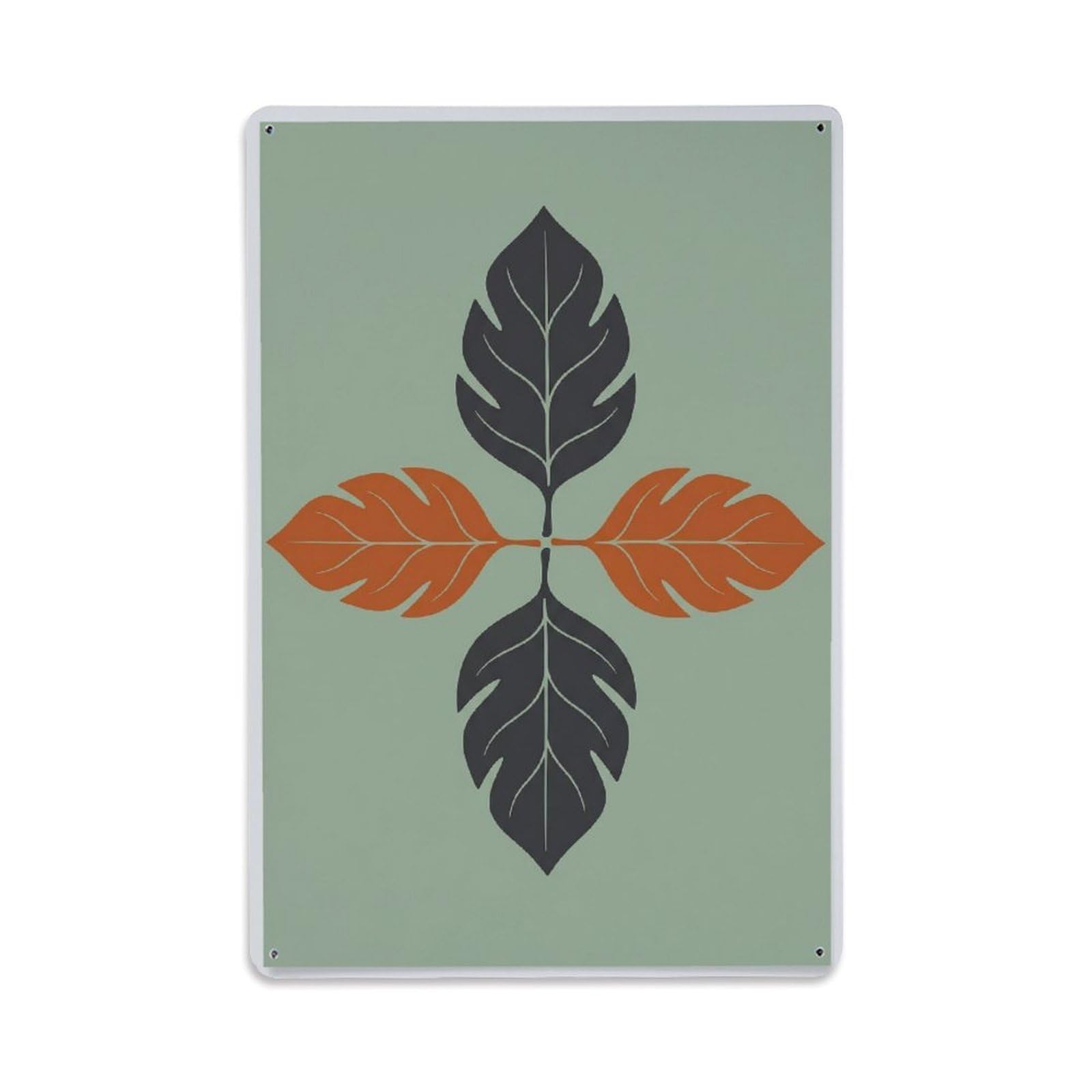 Bohemian Abstract Green Leaf Cross Metal Tin Sign Plaque Wall Decor for Cafe, Club Bar, Office, Home Garden Metal Poster 8x12Inch