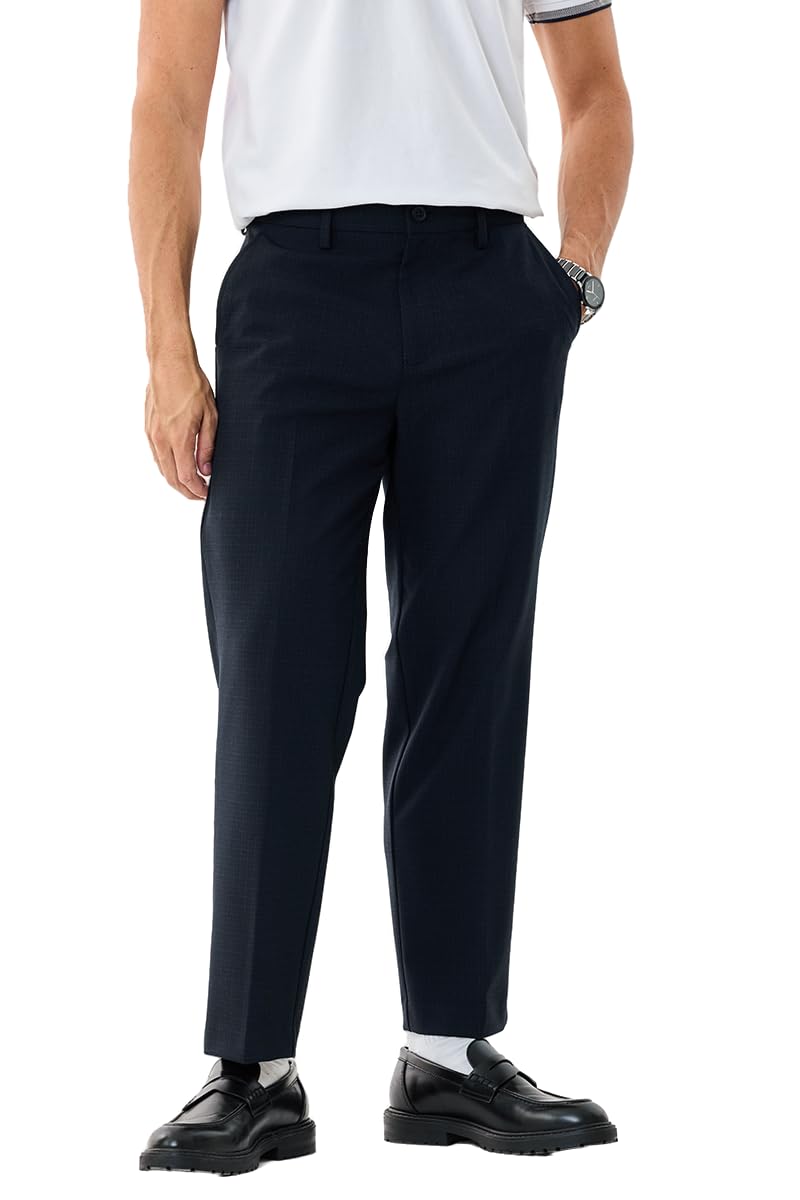Men Formal Trousers | Regular Fit Checkered Design | Polyester Viscose Blend & Wrinkle-Resistant Fabric for Office & Business Wear-image-32