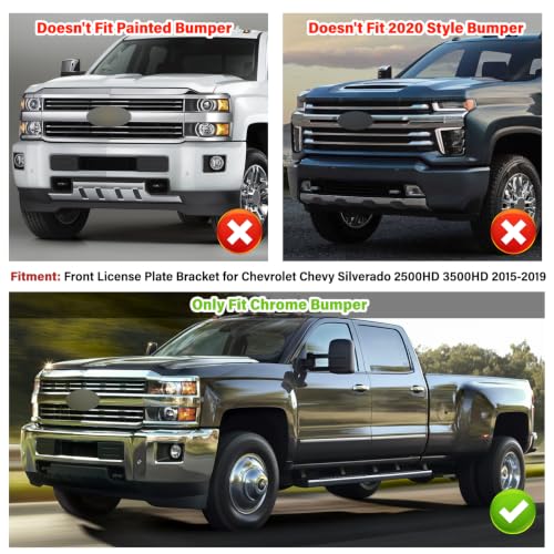 Image of License Plate Bracket Accessories for Chevrolet Chevy Silverado 2500HD 3500HD 2015 2016 2017 2018 2019, Front Bumper License Plate Holder Replacement Frame Black Mount