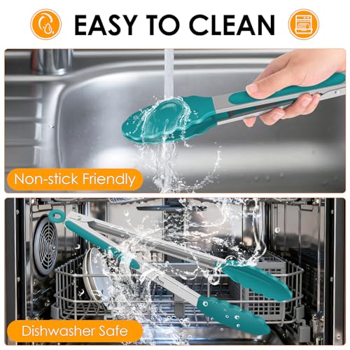 HOTEC Premium Stainless Steel Locking Kitchen Tongs with Silicon Tips, Set of 2-9" and 12", Turquoise by HOTEC - Image 7