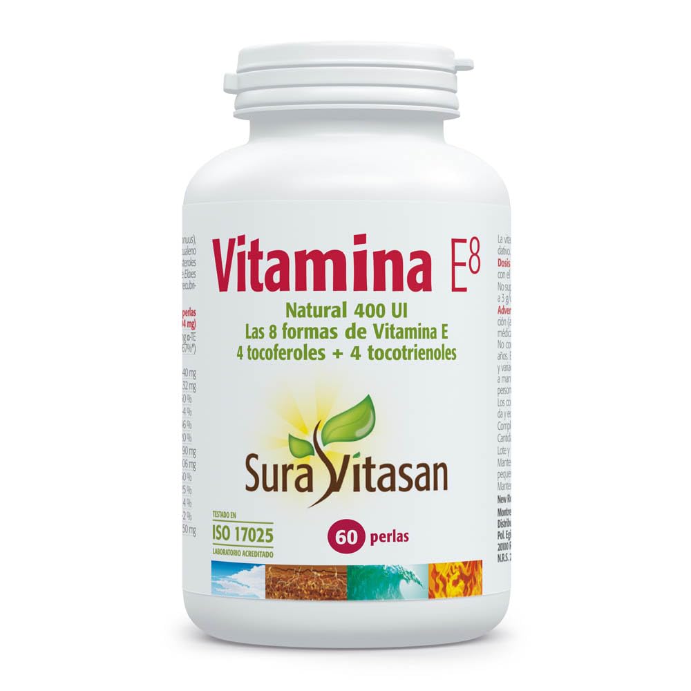 SURA VITASAN Vitamina E8 268 mg α-TE (400 UI) – Complejo Antioxidante y Protección Celular Avanzada – Con Mezcla de 8 Tocoferoles y Tocotrienoles, Escualeno de Oliva y Esteroles Vegetales