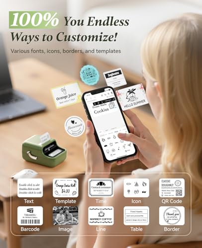 Image of NIIMBOT B21 Label Maker, Bluetooth Thermal Label Printer, 2 Inch Portable Inkless Label Makers for Home /Office /Business, with 1 Pack 50x30mm White Label, Compatible with Android, iOS & Windows (Green) | Versatile app with 120 characters and over 1600 symbols, label width 20-50 mm