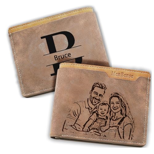 Custom Wallets for Men Personalized Engraved Wallet for Men Customized Wallets with Photo Name Initial Personalized Gifts for Men Husband Son Father's Day Christmas Gifts