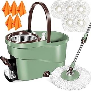 MASTERTOP Spin Mop and Bucket Set, 6L Foot Pedal Mop Bucket with 57'' Stainless Steel Handle & 5 Microfiber Mops Pads, Floor Mop for Hardwood Laminate Tile - Send 5 Cleaning Cloths