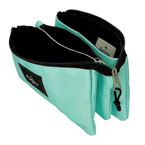 Pepe Jeans Aris Triple Pencil Case 22 x 12 x 5 cm Made of Polyester, Size for Backpack and Postcard by Joumma Bags, Sea - Image 4