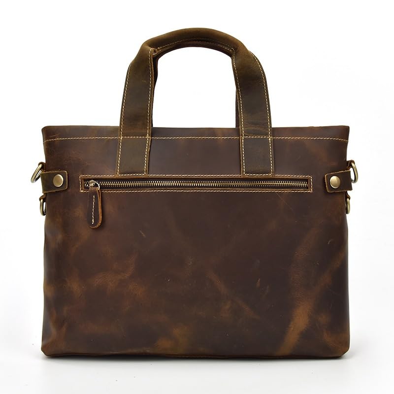 JSEIAJB Men's Briefcase Vintage Leather Men's 15-inch Laptop Commuter Tote Top Layer Cowhide Shoulder Bag3
