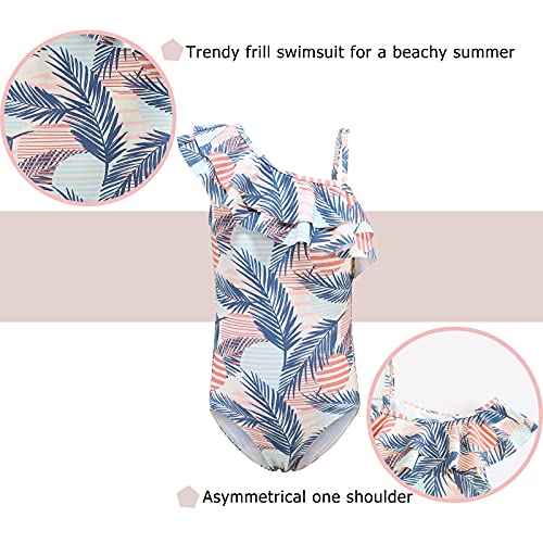 Image of Girls One Piece Swimsuits One Shoulder Ruffle Bathing Suit Kids Hawaiian Floral Swimwear 3-16 Years