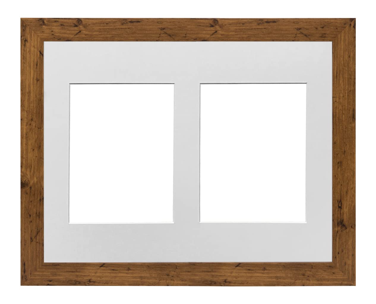 Walnut Frame 14x10' Multi Aperture Picture Frame with White Mount to fit (2x) 7x5' Photos with Perspex Sheet - Tabletop & Wall Mountable Landscape or Portrait