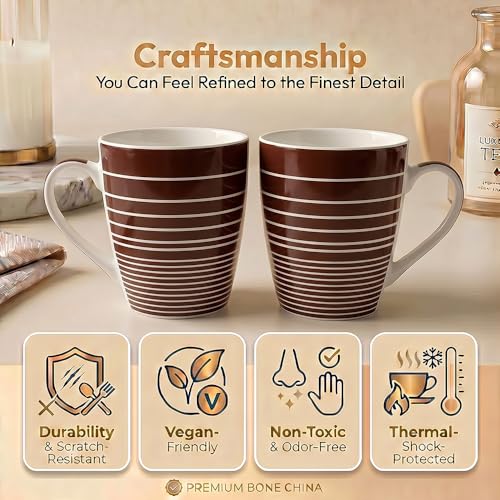 Image of UPC Premium Bone China Coffee Mug Set of 2 | Elegant Ceramic Tea & Coffee Cups for Home, Office & Cafe | Lightweight, Durable, Microwave & Dishwasher Safe Mug Set | Luxury Drinkware Collection
