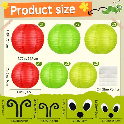 Image of LYART 14 Pcs Hungry Caterpillar Paper Lanterns Decoration for School Classroom Birthday Party and Caterpillar Theme Party Ceiling Hanging Decor, with Eyes Mouth Feelers Glue Point (14Pcs Green)