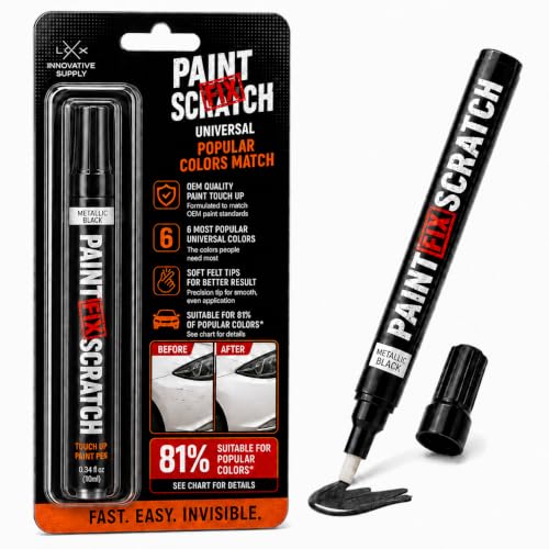 Image of Scratch Fix Black Metallic Touch Up Paint for Cars, Car Scratch Repair Pen | Black car paint pen for chips and scratches. Fast-drying gloss metallic automotive touchup paint for metal plastic fiberglass