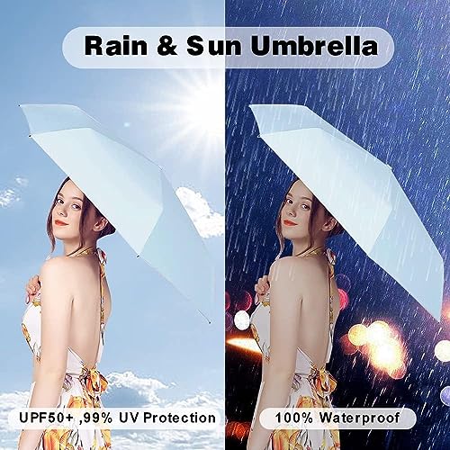 Image of REXERA UV Travel Mini Folding Ultra Compact pastel Umbrella with Hard Case, Manual Open 6 Ribs Lightweight Premium Portable, Windproof Small Sun & Rain Pocket Umbrella for Men and Women- Use in Rain & Summer