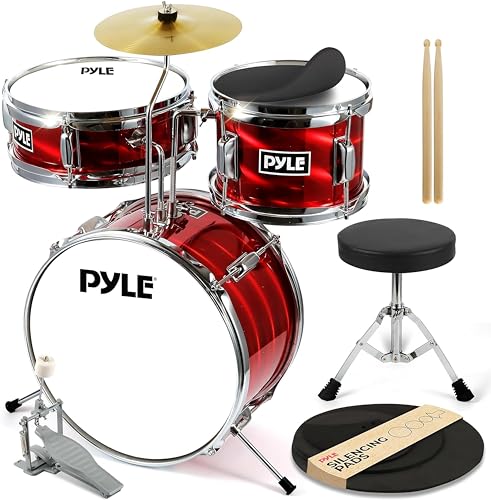 Pyle Set di Batteria per Bambini, Kit Iniziale 3 Pezzi con Grancassa da 33 Centimetri, Rullante, Tom, Piatti e Bacchette...