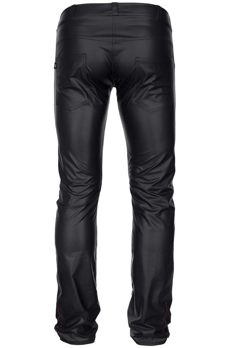 Regnes Fetish Planet Lange Herren Hose schwarz aus elastischem Wetlook-Material matt und tief Geschnittener Taille