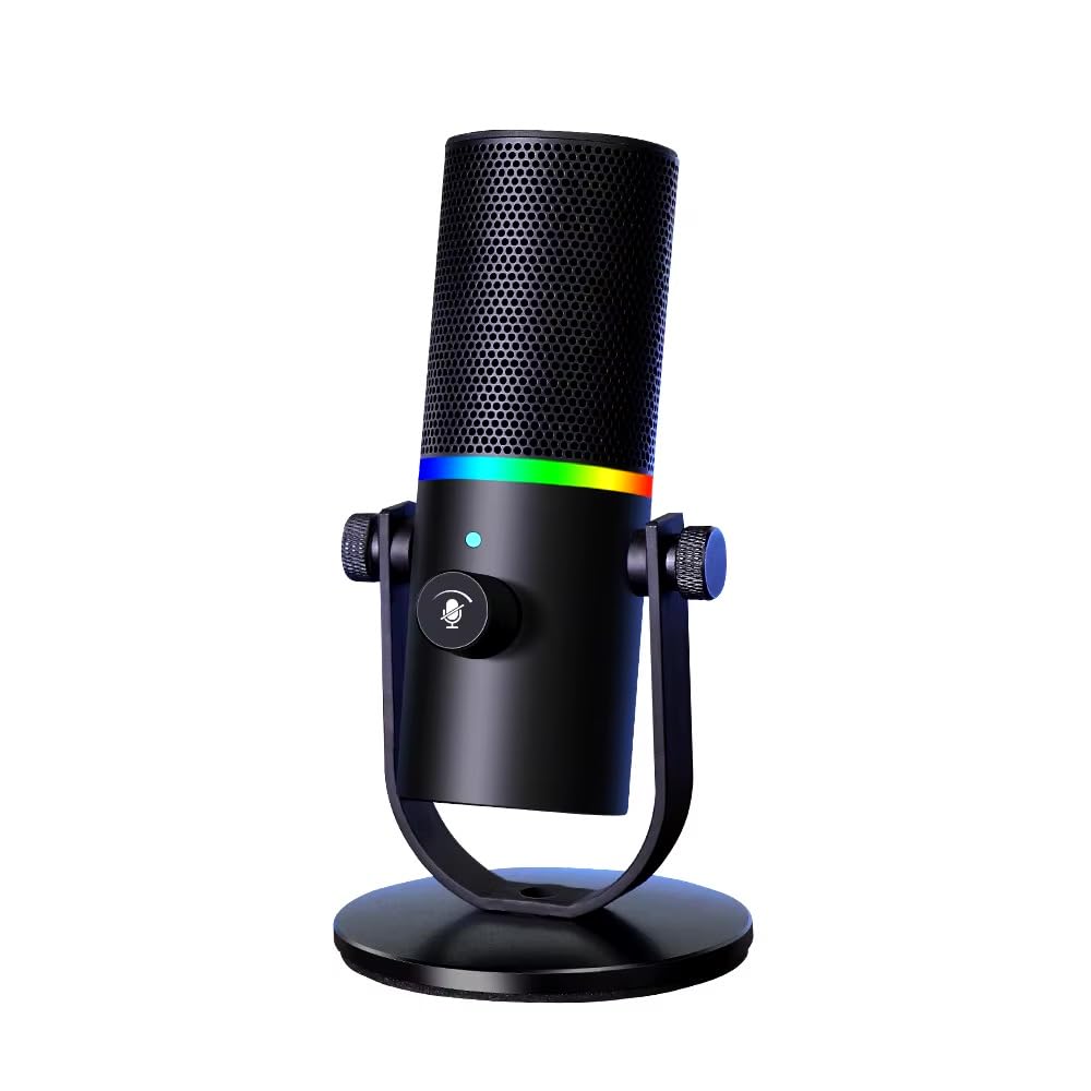 XVersionRGB Gaming Mic for PC/PS5, Gaming Microphone with Quick Mute & Volume Control, Podcast Microphone Gaming for Streaming Twitch/Discord/Youtube, Condenser Microphone - Black